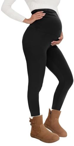QGGQDD Thermal Maternity Leggings Women High Waisted Fleece Lined Black Pregnancy Pants with Soft Belly Support for Yoga Gym in Winter（Black/3XL）