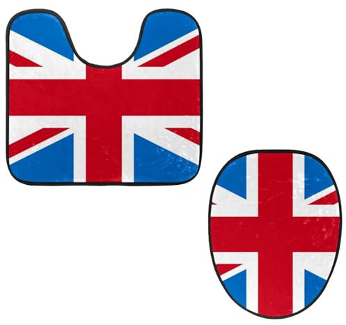 Eslifey WC-Deckelbezug und U-förmige WC-Bodenmatte Set mit 2 Stück, Union Jack Britische Flagge, Toilettenmatten-Set, maschinenwaschbar, Sitzbezüge, rutschfeste saugfähige Teppiche