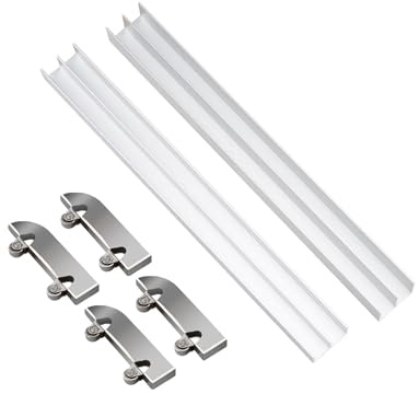 Double Sliding Door Kits,Sliding Glass Window Track,Dual Channel Aluminium Guide Rail Prevent Rust Silent Rollers(47.2in/120cm)