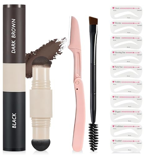 FUG Eyebrow Stencil Kit, Long Lasting Waterproof Eyebrow Shaper Kit with 10 Styles Reusable Eye Brow Stencils (Darkbrown and Black)