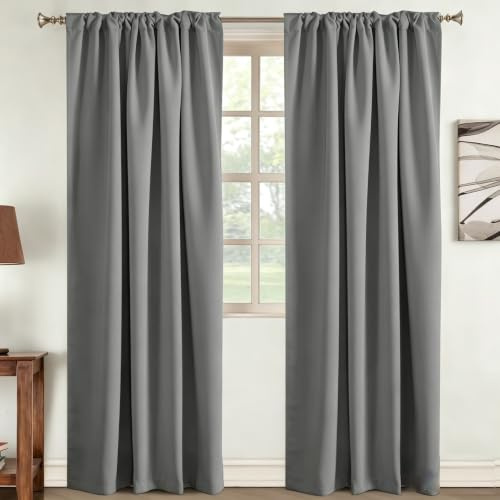 Tenger Home® Gardinen mit Schlaufen und Kräuselband, Verdunkelungsvorhang Verdunkelungsgardine Dekoschal Blickdicht Schlaufenschal Bandschal (Grau, 120x150 cm)