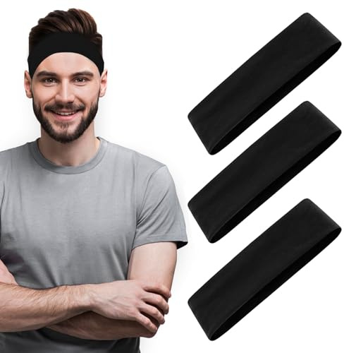 SUPGOD 3 fasce per capelli da uomo, fascia per il sudore, per sport, corsa, jogging, tennis, calcio, ciclismo (nero)