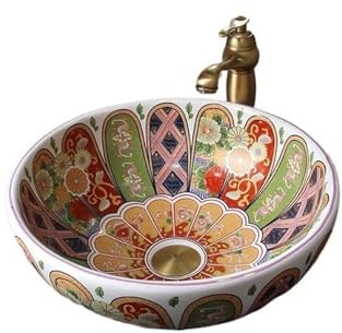 YHxFlux Lavandino Bagno Lavandino da appoggio in Ceramica for Bagno, 40 * 40 cm, Rotondo, retrò, Leggero, di Lusso Lavabo da Appoggio