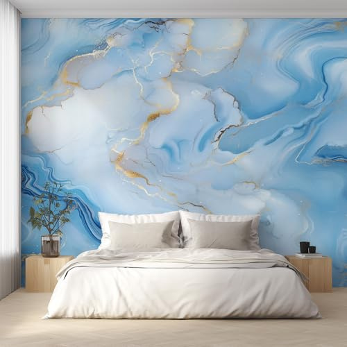 Blue Marble Wallpaper for Living Room, Modern Gold Texture Wall Mural for Bedroom 500x350 cm, Non-Woven Photo Wallpaper, Home Decor D&O32