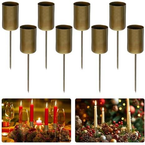 Spetsbst 8 soportes para velas de Adviento, color dorado, para Adviento, corona de Adviento, decoración de mesa de Navidad, color bronce