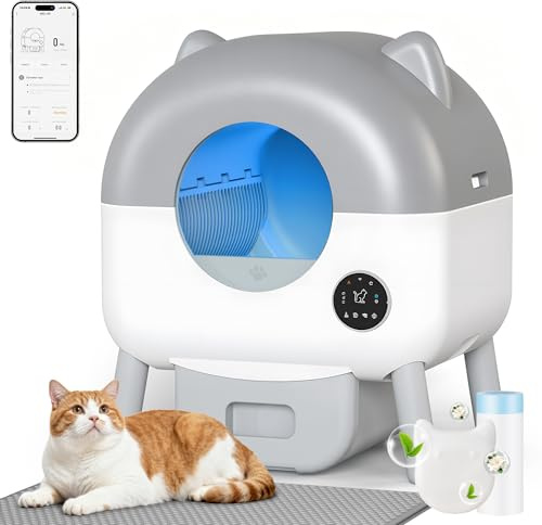 Devoko Katzenklo Selbstreinigend, Neu Upgrade Großes Fassungsvermögen mit APP-Steuerung Elektrisches Katzenklo - Cat Litter Box für Katzen bis 12kg, Enthält Katzentoilettenmatte mit 6-Farben-LED