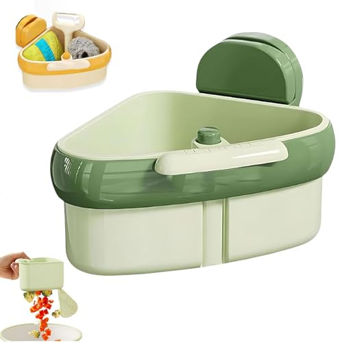Mensola angolare per lavello a ventosa, cestino triangolare con ventosa, con foro di scarico, per cucina e bagno (verde)