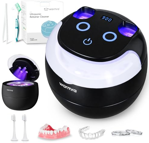 Ultrasonic Retainer Cleaner Machine, 45kHz Ultrasonic Cleaner for Dentures, U-V Light, 4 Modes for Retainer, Dentures, Aligners, Night Guards, Mouth Guards, Whitening Trays, Toothbrush Heads, Jewelry