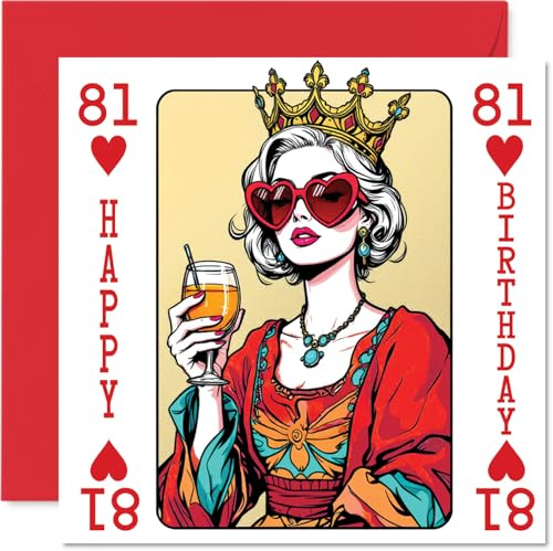 Geburtstagskarte zum 81. Geburtstag für Frauen – Königin Spielkarte – Geburtstagskarte für 81 Jahre alte Frau, Oma, Frau, Oma, 145 mm
