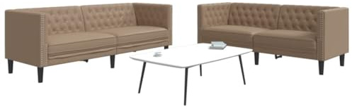 SKM Ensemble de canapé Chesterfield 2 pcs Cappuccino Similicuir,Meubles,Canapés,Brun,57.9KG,3209279