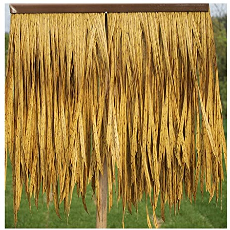 Lot de 10 rouleaux de paille artificielle rétro en PVC avec avant-toit en bois de chaume – 0,5 x 0,5 m pour décoration de jardin (jaune)