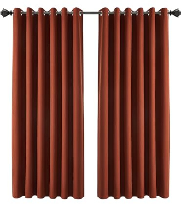 INSPIRE HOMEWARE Linen Curtains for Bedroom 66x54 Inch Drop Rust 100% Blackout eyelet Curtains Thermal Insulated Super Soft Ring Top Curtain 2 panel with Tiebacks