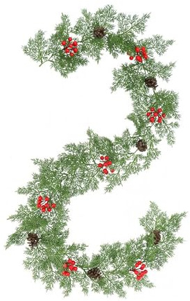 Tannengirlande, künstlicher Efeu, Zypresse, mit Zapfen, rote Beeren, 200 cm, Dekoration für Tür, Mantel, Treppe, Tisch, Innenbereich, Außenbereich, Haus, Bauernhof, Party