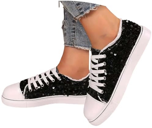 Nuqqichongtian Sneaker da donna, con brillantini, scarpe da corsa, scarpe da corsa, da donna, con plateau, leggere, con paillettes metalliche, comode scarpe da ginnastica con strass, traspiranti, con