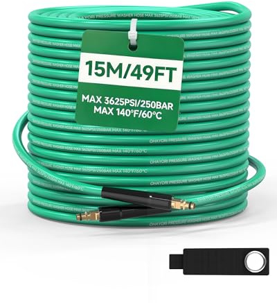 OHAYORI 15M Super Flexible Pressure Washer Hose for Karcher K2 K3 K4 K5 K6 K7, Rubber Kink-Resistant Replacement Extension Hose, Jet Wash Power Washer Pipe for High Pressure Accessories Car Cleaning
