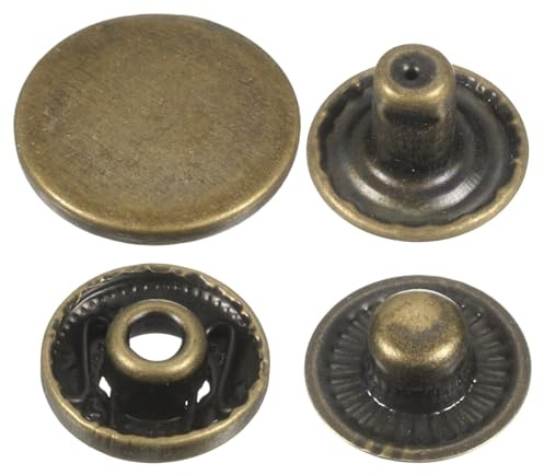QUARKZMAN 30pcs Corchetes a Presión, 17mm 24L Botones a Presion Metálicos Kit Sujetadores Cierre Sólido de Metal Aleación para Ropa Vaquera Pantalones Snaps Jeans Cuero Lona Bolsa, Bronce
