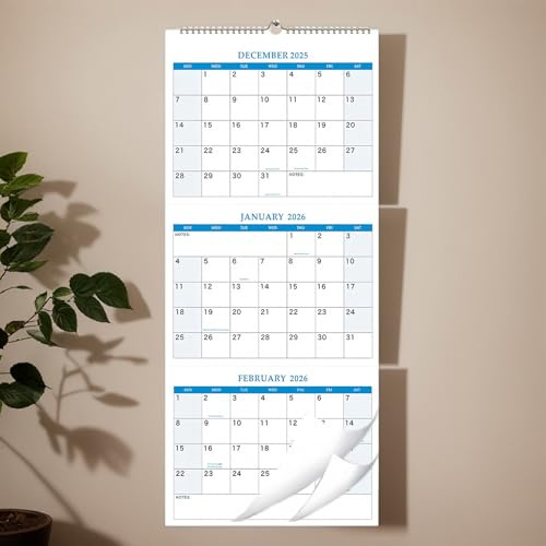 3 Monatskalender 2026, Monatskalender von Dezember 2025 bis Januar 2027, vertikal, Jahresplaner für das tägliche Training, Zuhause, Reisen, Arbeit, Party, Kühlschrank