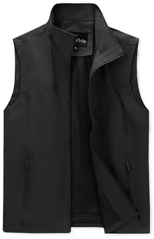 LBL Herren Anglerweste Outdoor Safari Weste Lässige Schnell Trocknende Gilets Frühjahr Sommer Leichte Atmungsaktiv Ärmellose Jacke Fotografie Reise Weste Oberteile mit Mehreren Taschen Schwarz L