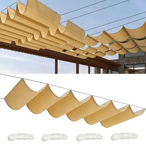 Rétractable Vague Voile Ombrage 4.5x4M Rectangulaire Imperméable Toile D'ombrage Filet D'ombrage Bâche Ombrage Protection UV Solaire pour Jardins Balcons Terrasse Pergola Sable