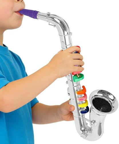 Kindersaxophon - Spielzeug Saxophon | Realistisches Saxophon Für Schulaufführungen Bühnenauftritte & Rollenspiele, 42x14x8,5cm, Gold Silber, Musikalisches Blasinstrument Für Kinder & Kleinkinder