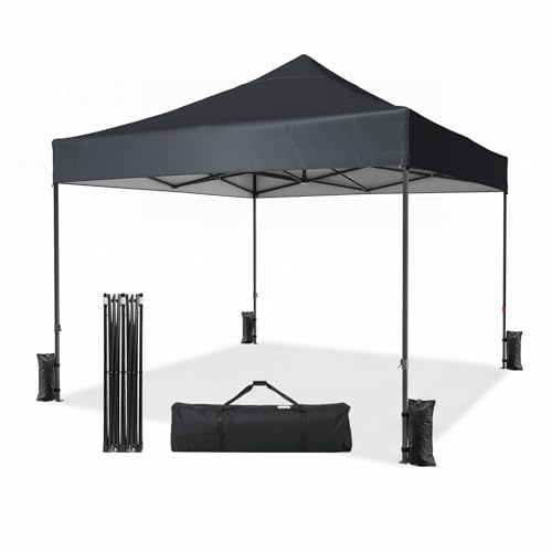 Aoxun Faltpavillon 3x3m Wasserdicht Pop Up Pavillon Rollentasche | Wasserdichter 3x3m Pop Up Faltpavillon mit Rollentasche und Sandsäcken für schnellen Schutz im Garten oder beim Camping