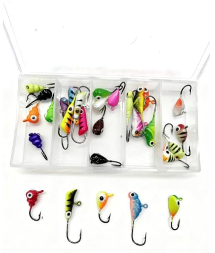 Moliuoly 30-delars isfiskeset med ljusa jiggar och drag, 6 former, metallwobbler för öring abborre, gädda, fisketillbehör vinterfiske, flerfärgad