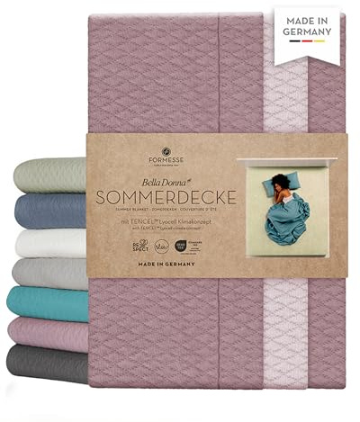 Bella Donna Sommerdecke: edel, luftig, anschmiegsam; kein Beziehen&Bügeln | FORMESSE Amethyst; 150x220cm, 45% TENCEL™ Lyocell, 36% BW-Zwirn, 19% PES rec., Aloe vera&Arganöl; wertig & pflegeleicht