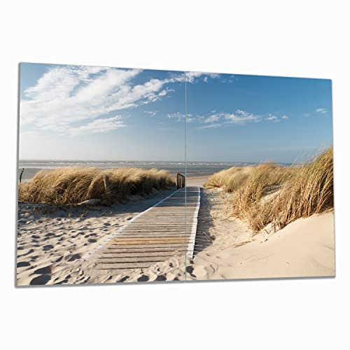 Wallario Herdabdeckplatte/Spritzschutz aus Glas, 2-teilig, 80x52cm mit 8 mm hohen Füßen, für Ceran- und Induktionsherde, Auf dem Holzweg zum Strand