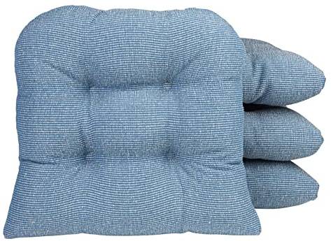 Klear Vu Gripper Overstuffed Universal Non-Slip Dining Chair Cushions for Kitchen Decor or Office Use, U-Shaped Skid-Proof Seat Pad, 15x15 Inches, 4 Count (Pack of 1), Slub Wedge Blue