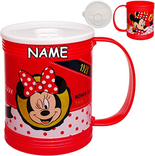 alles-meine.de GmbH 2 Stück Trinkbecher/Henkeltassen - - Minnie Mouse - inkl. Name - 430 ml - mit Deckel - wasserdicht & auslaufsicher - BPA frei - Kunststoff Plastik - Trink..