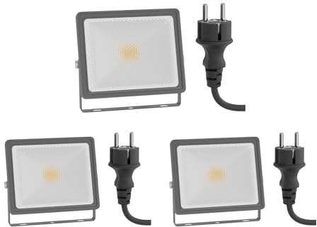 ledscom.de 3x LED Gartenstrahler FLIN für außen, IP66, Stecker, grau, 11,5 W, 837lm, warmweiß