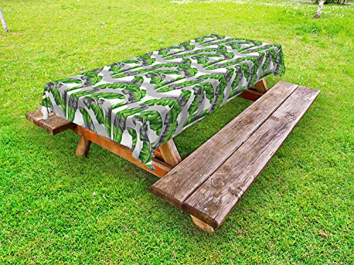 ABAKUHAUS Foglia di Banana Tovaglia da Esterno, Foglie di banano Design, Tovaglia da Picnic Lavabile Decorativa, 145 cm x 265 cm, Grigio Pallido Hunter Verde