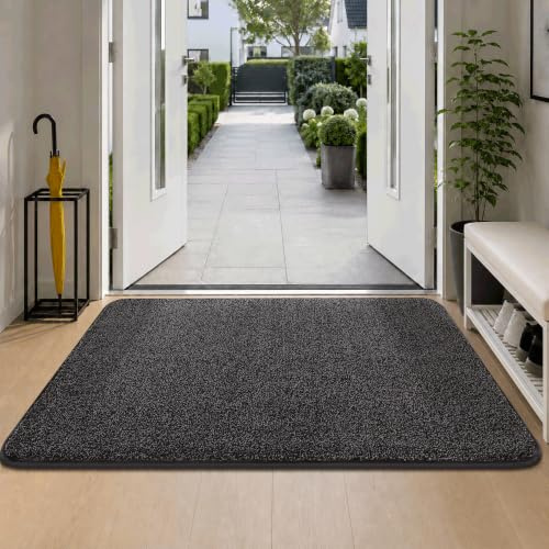 COSY HOMEER Indoor Door Mat, Washable Absorbent Doormat with TPR Backing, Low Profile Dirt Trapper Entryway Rug for Front Door, Hallway, Muddy Shoes and Pets, 80x120 cm,Black
