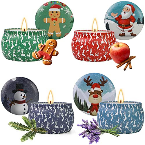 4 Stück Duftkerzen Set, Weihnachten Geschenke Weihnachtliches Duftkerzen-Set Duftkerze Sojawachs Duftkerzen Geschenk Set Aromatherapie Kerzen Weihnachtskerzen Set für Weihnachten Geburtstagsgeschenk