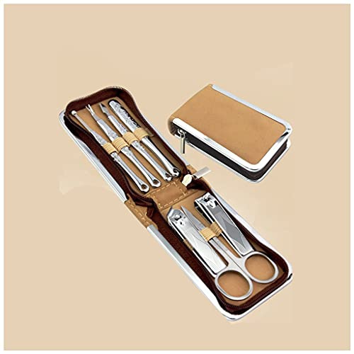 KUYWLMKMZZ Kit de Manicura Juego de Cuchillas de uñas de Acero Inoxidable Herramienta de Cuidado de Las podadoras para Hombre y Mujer 7 Piezas Marrones Cortaúñas para Dedos (Color : A)