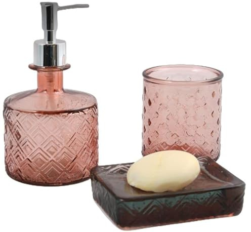 Spirella Set de salle de bain 4 accessoires de salle de bain en porcelaine Carmina, distributeur de savon, porte-savon, brosse WC et gobelet à brosse à dents Terracotta