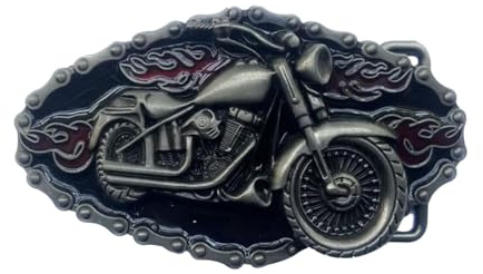 Générique Motorrad-Gürtelschnalle grau mit roten Flammen, Biker, grau