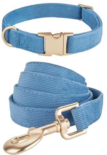 YUDOTE Juego de collar y correa para perro, pequeño, suave, no irritante, de pana, a juego, para caminar diariamente, color azul