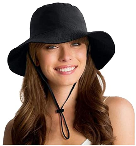 YWINETO Dam solhatt UV-skydd vikbart nät vattentät brett brätte fiskarhattar för sommar strand fiske vandring safari keps floppy hatt jakt fiskare hatt svart, Svart, M/L