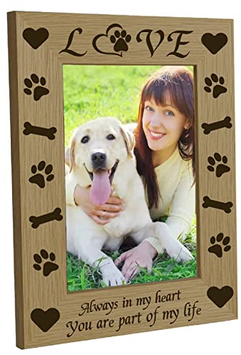 CREATCABIN Cornice in Legno Inciso Love Paw Picture Cornici Foto Memoriale Legno Naturale Adatto 4x6 Ritratto Verticale Famiglia Amante degli Animali Domestici Regalo Decorazione Tavolo per La Casa