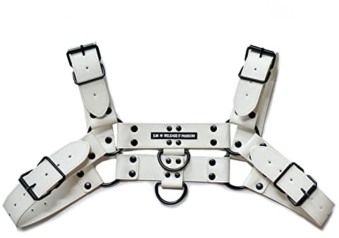 YOPADO Herren PU Leder Harness Männer Brust Geschirre Einstellbar Körper Reizvolle Bondage Body Brust Fetisch Erotik Dessous Sexy Kleidung SM Fesseln Sklave Clubwear(One Size, White)