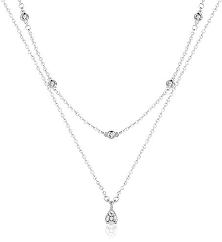 Mesovor Diamond Necklace for Women, Dainty Gold Necklace 18K Gold Plated Layered Necklaces | Tiny Square Teardrop Cross Pearl Pendant Necklace Jewelry Gifts for Girls (teardrop cz-silver)