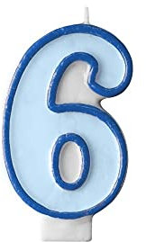 Candelina a Numero 6 Celeste per Compleanno Torta Blu Azzurra, Altezza h 7 cm Candela di Cera da Maschio, Anniversario, Festa, Party Ricorrenza, Pensionamento, Bambino Bambina