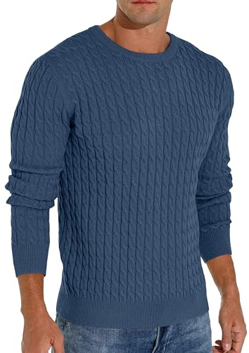 Hisir Men's Winter Cable Knit Jumpers Casual Crew Neck Warm Long Sleeve Pullover Sweater Tops for Men