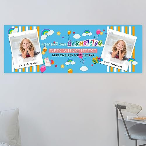 Naispanda Geburtstagsbanner mit Personalisierung, Alles Gute zum Geburtstag-Banner, Personalisierbar mit Deinen Fotos und Texten, Geburtstags Banner mit Eigenem Foto, Namen und Jahreszahl