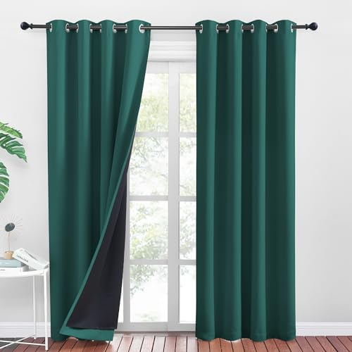 PONY DANCE Blickdichte Gardinen Dunkelgrün 2er Set H 240 x B 140 cm Verdunklungsvorhänge Ösen Thermogardinen Hitzeschutz Blackout Curtains for Bedroom Doppellagige und Lichtundurchlässige Vorhänge | H 240 x B 140 cm, 2er Set, Verdunkelung, Doppellagig, Dick, Schwer, mit Ösen, für Schlafzimmer, Wohnzimmer, Kinderzimmer