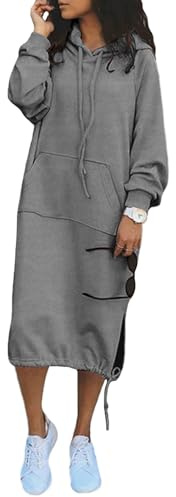 tinbarry Robe Sweat Femme Longue surdimensionnée Robe à Capuche à Manches Longues uni Mode Streetwear Pull Robe Sweat Robe Sweat avec Capuche Poches Robe à Capuche Robe Pull