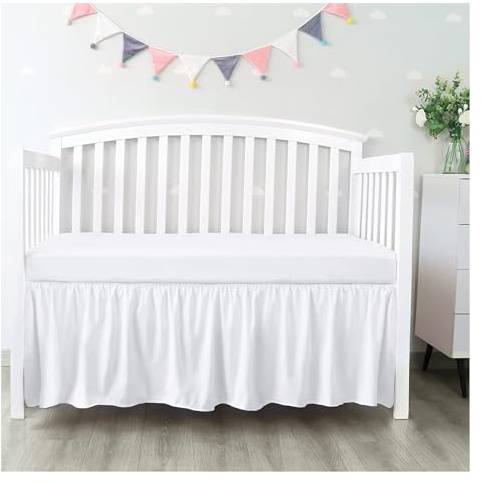 YMYGCC Bettrock Kinderbettrock mit weißen Oberlaken – 4 Seiten mit plissierten Rüschen for Baby-Jungen-Mädchen-Kleinkinder-Tagesdecke 652 (Color : White, Size : 60x120x36cm)