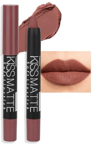 evpct 1Pcs Dark Brown Matte Lipstick and Lip Crayon Liner Pencil Pen Set for Women Roll up Lip Liner Dark brown Lip Stain Long Lasting Waterproof labiales mate magicos 24 horas originales 08