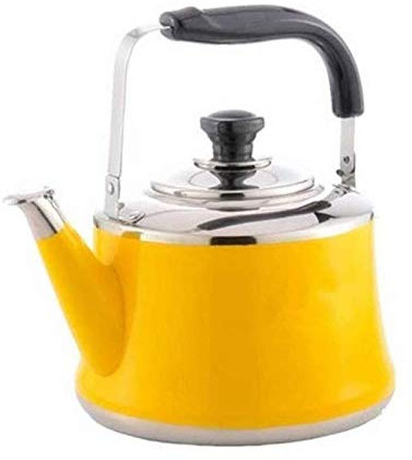 Bouilloire à thé Bouilloire à gaz sifflante en acier inoxydable 304 de qualité alimentaire Bouilloire à induction légère avec bec verseur rétro(Yellow,1L)